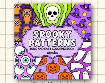 Kolorowanka „Straszne wzory”, 50 odważnych i łatwych kolorowanek na Halloween, urocze, przytulne, do druku w formacie PDF dla dorosłych