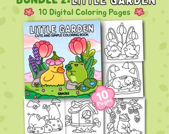 Kleiner Garten | Bundle 2: Bold and Easy Garten Malseiten für Erwachsene und Jugendliche Druckbar Süß und Entspannend PDF Sofortiger digitaler Download
