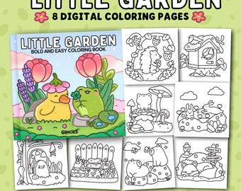 Little Garden Coloring Book, Cute and Relaxing Garden Scenes and Woodland Animals, Printable Instant Digital Download PDF Coloring Pages