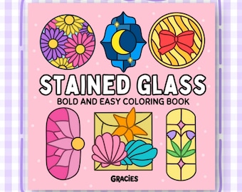 Stained Glass Coloring Pages, 40 Bold and Easy Designs to Color, Fun and Relaxing Printable Instant Digital Download PDF Coloring Book