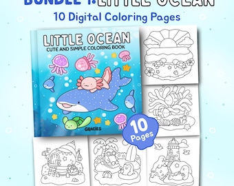 Pequeño Océano / Paquete 1: Dibujos para colorear del océano, fáciles y atrevidos, para adultos y adolescentes. Imprimibles, lindos y relajantes. Descarga digital instantánea en PDF.