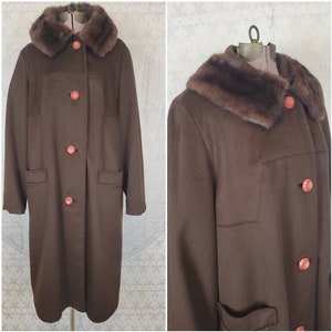 Vtg 1960s Brown wool coat with Mink Collar Medium Large image 1