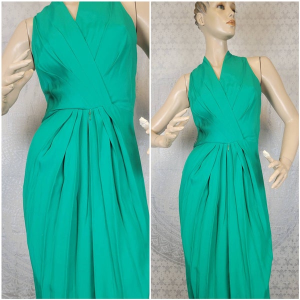 Vtg 1980s 90s Green Party dress with Pleating Small W26 XS