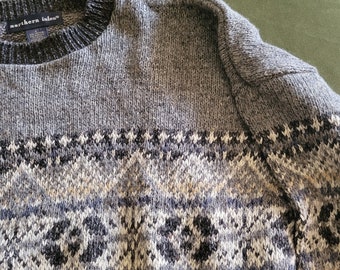 Vtg 1990s Gray Fair Isle Grandpa Sweater sz Large