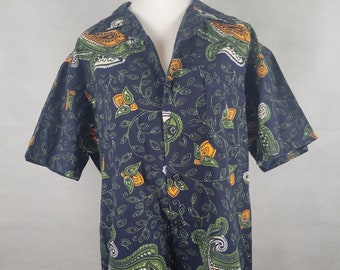 Vtg 1960s 70s Hawaiian print men's shirt med large