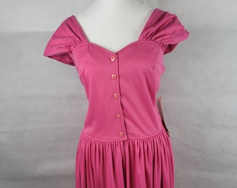 Vtg 1980s NOS Pink button up Sweetheart dress 30 in waist