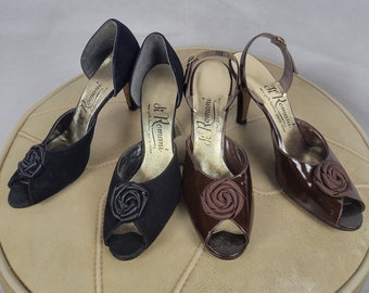 Two for 40 vtg 1960s peep toe Heels with Rosettes 7.5 narrow