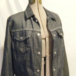 Vtg 1970s Dark Blue denim Jacket w/ white Stitching Lightweight size Medium work wear image 1