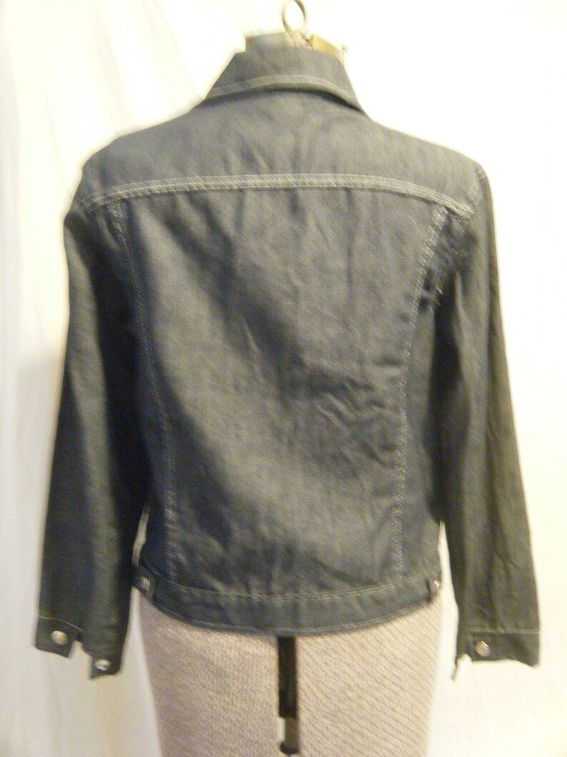 Vtg 1970s Dark Blue denim Jacket w/ white Stitching Lightweight size Medium work wear image 4