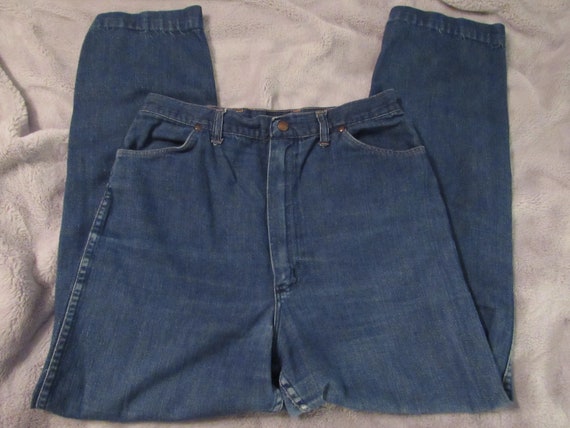 Vtg 1970s WRANGLER High Rise straight leg soft De… - image 3