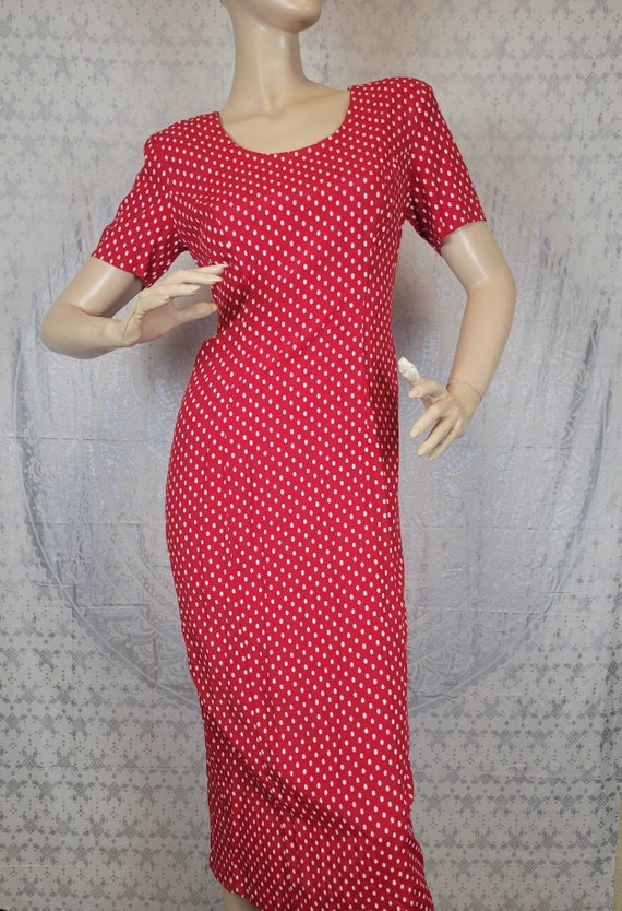 Vtg 1990s Corset Back dress in Red with white pol… - image 7