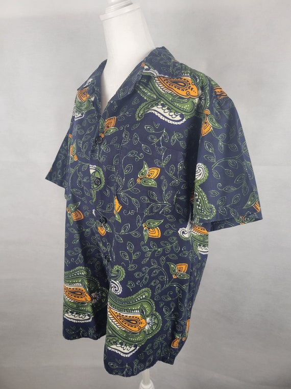 Vtg 1960s 70s Hawaiian print men's shirt med large - image 3