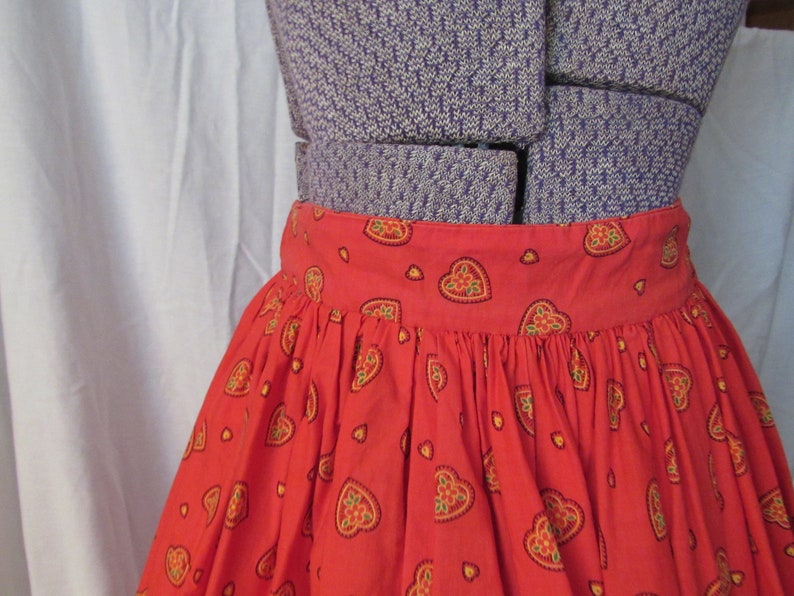 Vtg 1950s Red Orange Novelty Bandana print full skirt size Small Medium