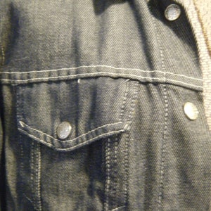 Vtg 1970s Dark Blue denim Jacket w/ white Stitching Lightweight size Medium work wear image 5