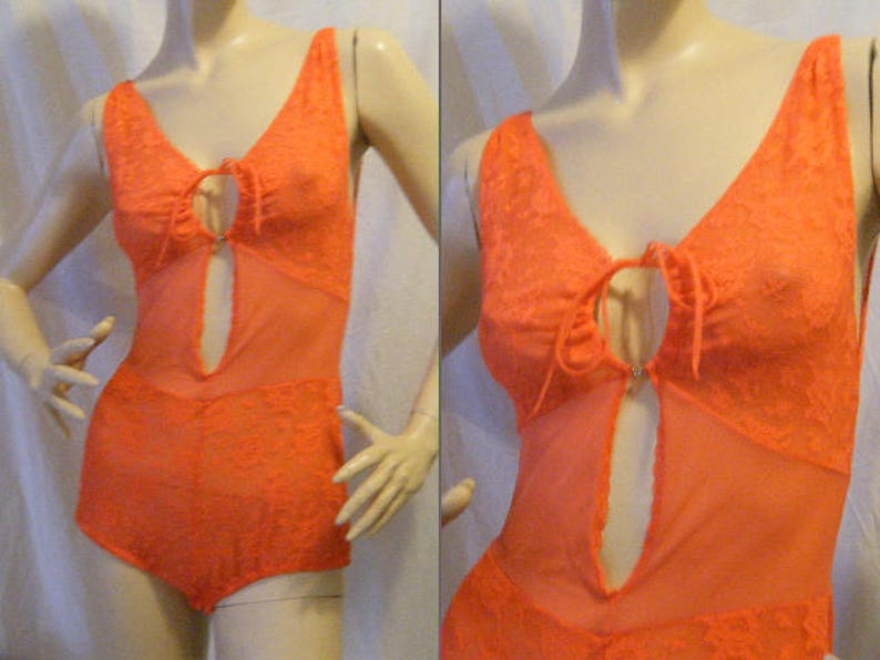 Vtg 1960s Chiffon and Lace see through Body suit with Peekaboo bodice Small image 1