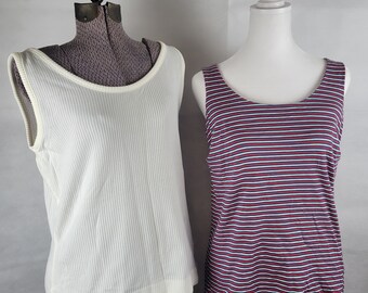 Two for 20 vtg 1960s Red blue striped and white tanks Medium