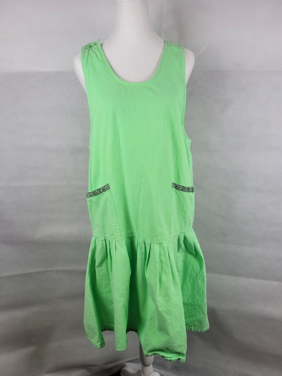 Vtg 1980s Neon Green dropwaist Dress Medium