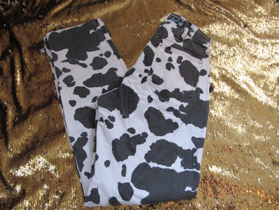 Vtg 1990s Cow Print high waist Jeans size 11/12 ta