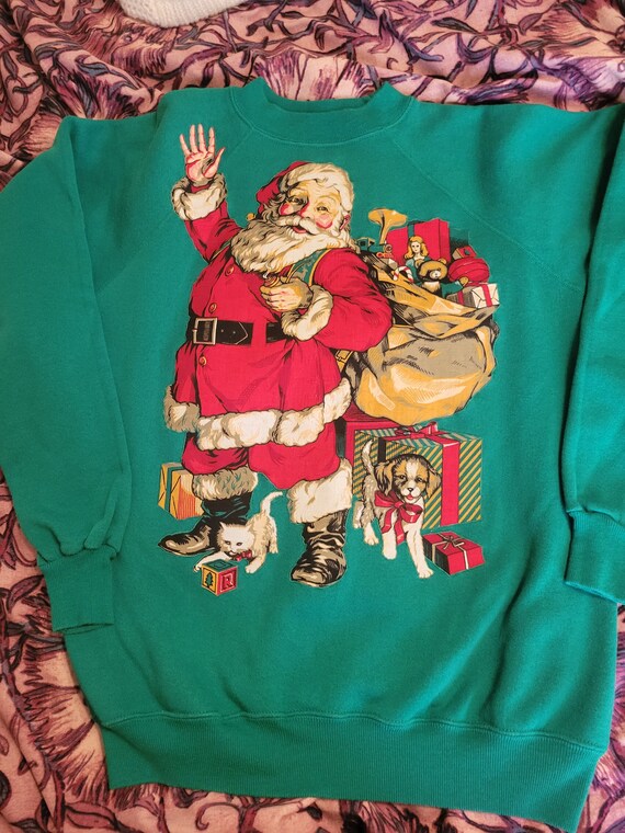 Vtg 80s 90s Santa Iron on Sweatshirt medium large