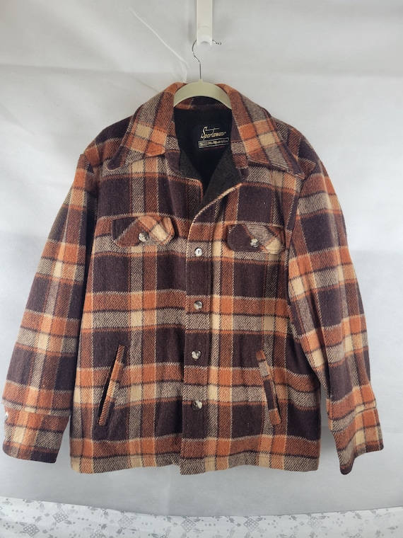 Vtg 1960s 70s Plaid wool jacket large SEARS sports