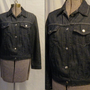 Vtg 1970s Dark Blue denim Jacket w/ white Stitching Lightweight size Medium work wear image 3