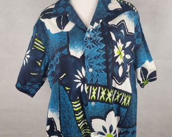 Vtg 1960s Polynesian Bazaar Hawaiian print men's shirt med large