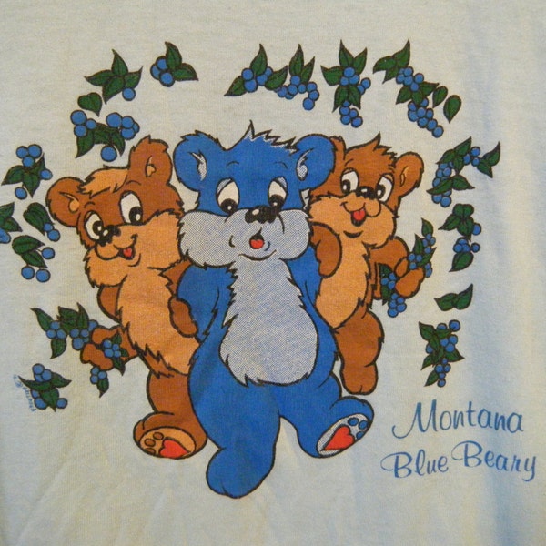 Vtg early 90s '91 Montana Blue Beary cute Novelty cartoon screen print Soft Tee Large XL