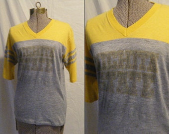 Vtg 70s 80s Wichita State Ringer Tee by Logo-7 sz Medium Worn cotton-poly blend