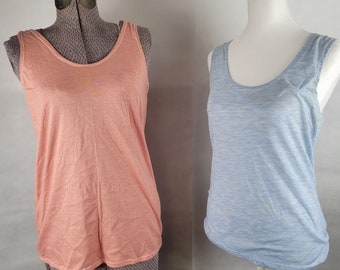 Two for 20 vtg 1970s blue and coral Space Dyed Tank Tops medium As-Is