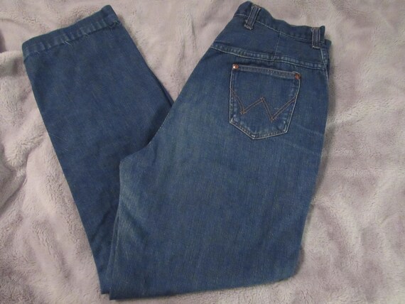 Vtg 1970s WRANGLER High Rise straight leg soft De… - image 2