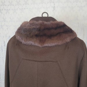 Vtg 1960s Brown wool coat with Mink Collar Medium Large image 7