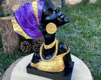Handmade African Woman Bust: Polyester Decorative Sculpture