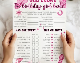 Jeu de fête d'anniversaire de cow-girl, qui connaît le mieux la fille qui fête son anniversaire (téléchargement numérique)