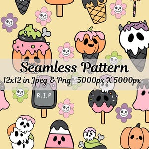 Halloween Ice Cream Seamless Pattern, Summerween Digital Paper Pattern, Cute Ghost Repeating Pattern, Whimsical Fall Pattern for Halloween