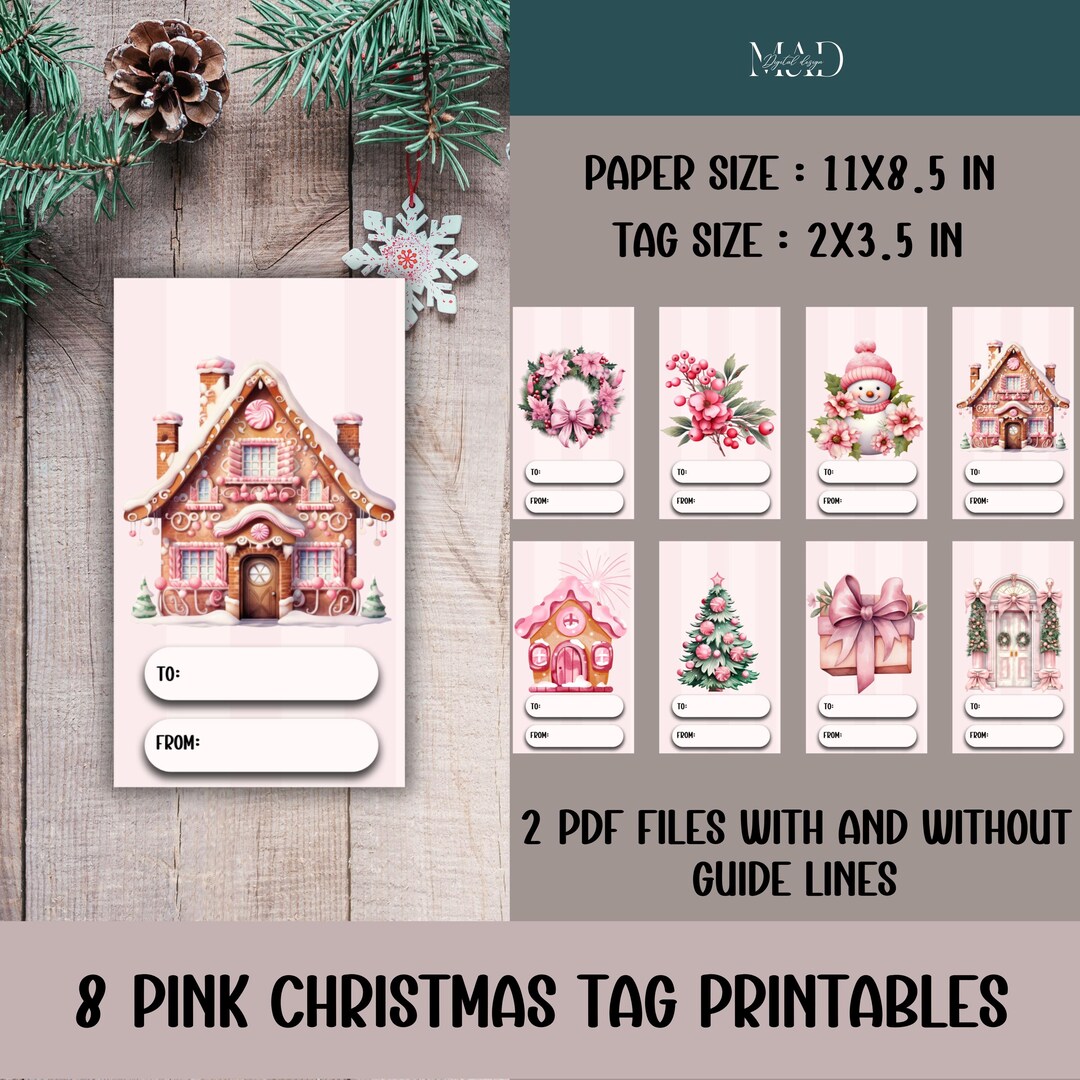 Pink Printable Christmas Gift Tags, Coquette Assorted Christmas Tags ...