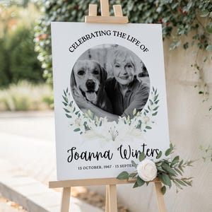 Floral Funeral Welcome Sign Editable And Printable, In Loving Memory Large Lily Funeral Poster, Memorial Poster With Photo Template