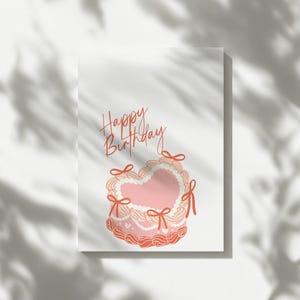 Gâteau d'anniversaire rose carte de joyeux anniversaire imprimable, carte de voeux d'anniversaire coquette, carte de joyeux anniversaire simple, téléchargement immédiat