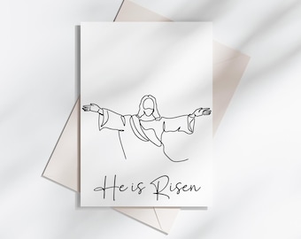 Carte de Pâques Il est ressuscité : dessin au trait Jésus minimaliste (téléchargement instantané)