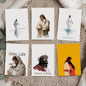 Set di biglietti stampabili di Gesù cristiano, pacchetto di biglietti d'auguri di Gesù Cristo, regalo per la comunità ecclesiale, biglietti di auguri religiosi con le Scritture bibliche