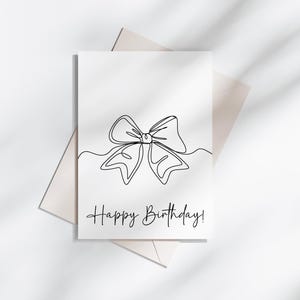 Carte d'anniversaire noir et blanc minimaliste à imprimer, Coquette d'anniversaire, dessin au trait, carte de voeux, carte de joyeux anniversaire simple, téléchargement immédiat