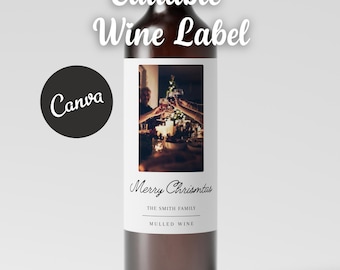 Modèle de toile de vin joyeux Noël, étiquette de vin personnalisée pour cadeaux