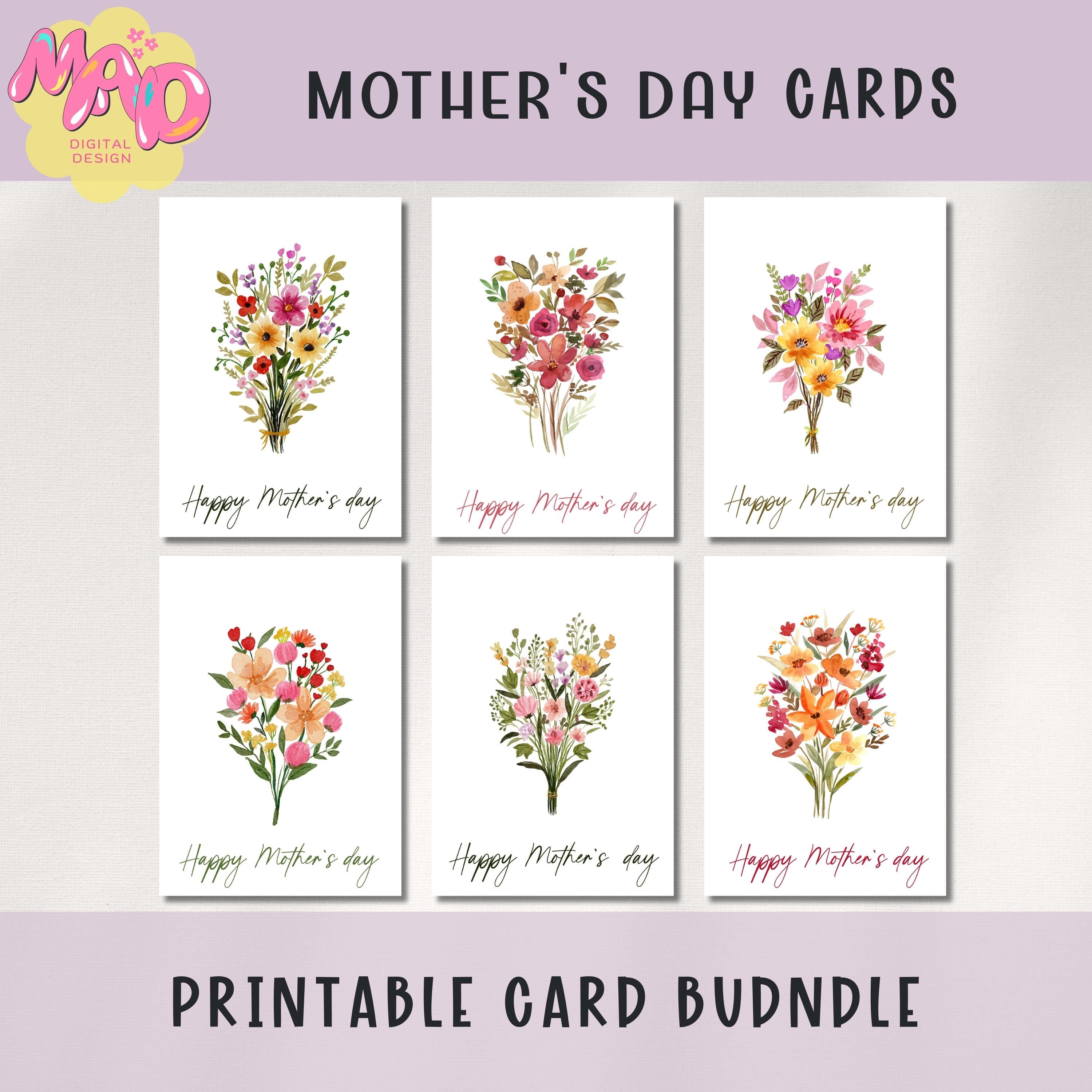 Watercolor Floral Mother's Day Cards: Printable Bouquet Bundle (digital ...