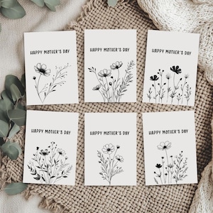 Conjunto de tarjetas imprimibles en blanco y negro para el Día de la Madre. Paquete de tarjetas de felicitación sencillas para el Día de la Madre.