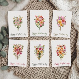 Satz von Muttertag Blumenstrauß Karten druckbare, Aquarell Blumen glückliche Muttertag Grußkarte Bundle