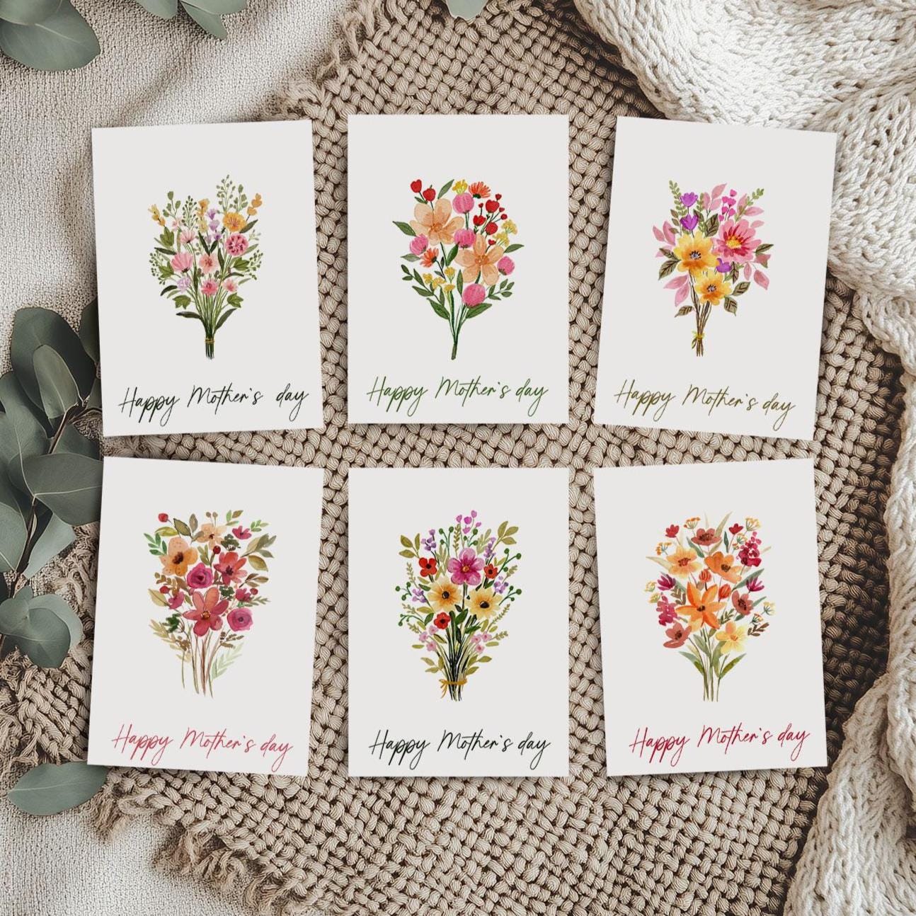 Watercolor Floral Mother's Day Cards: Printable Bouquet Bundle (digital ...