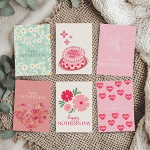 Tarjetas imprimibles para el Día de la Madre en tonos pastel. Paquete de tarjetas de felicitación para el Día de la Madre.