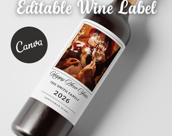Modèle de toile de vin de bonne année, étiquette de vin de Noël personnalisée pour des cadeaux