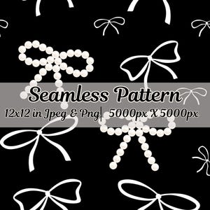 Monochrome Coquette Bows Muster: Schwarz-Weiße Perle Design (Digitaler Download)