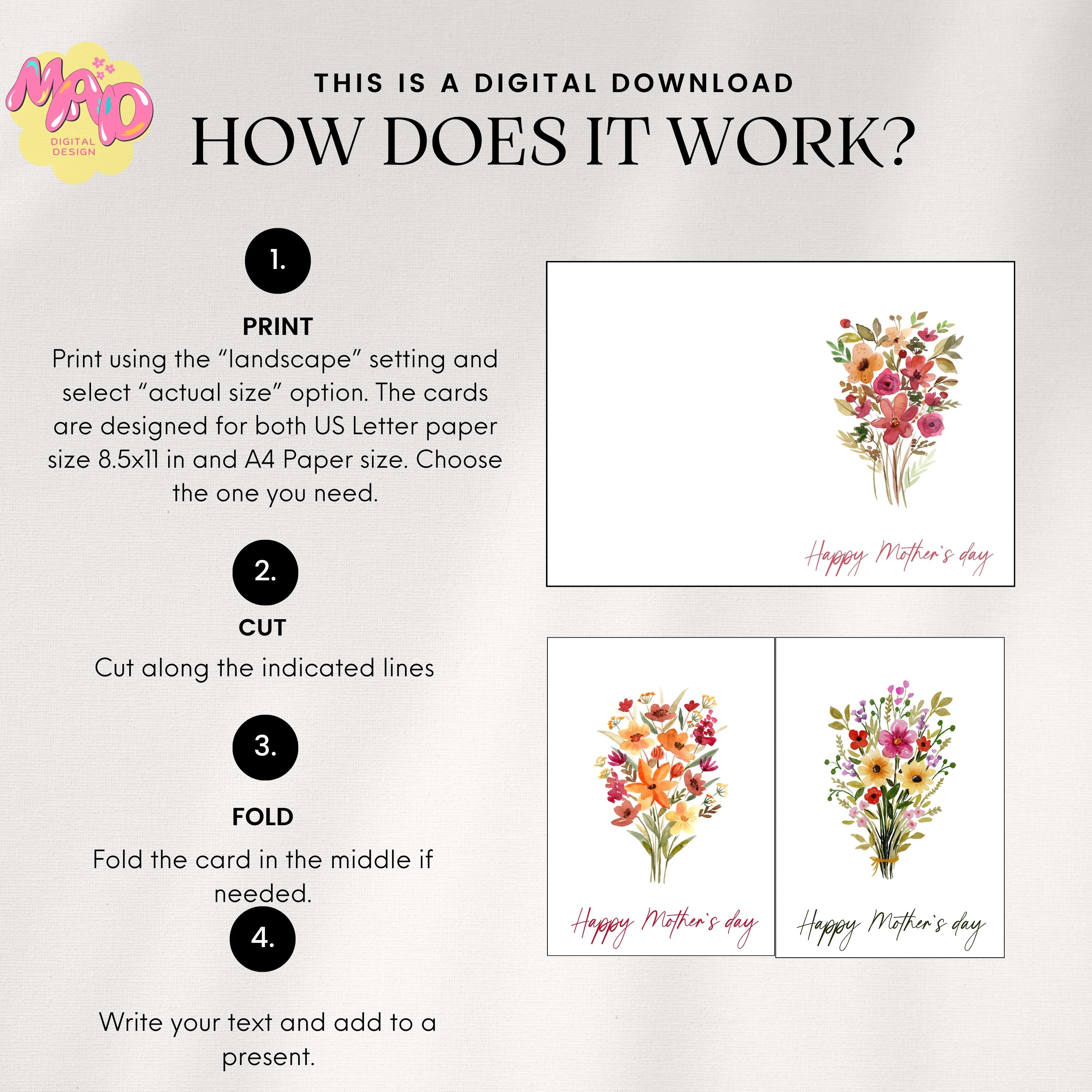 Watercolor Floral Mother's Day Cards: Printable Bouquet Bundle (digital ...