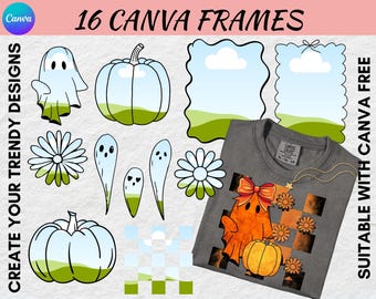 Lot de modèles de cadre Halloween Coquette en toile, cadres citrouilles fantômes (téléchargement numérique)